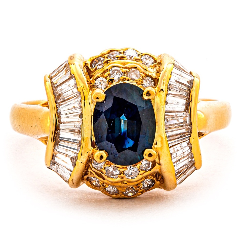 GWLAB Certified 1.07ct Natural Sapphire & 0.84ct Diamond Ring - 18K Gold Sz 6.75